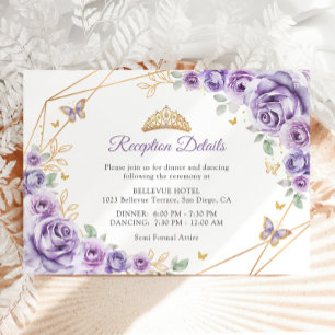 Lilac Purple Gold Floral Quinceanera  Details Enclosure Card