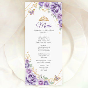 Lilac Purple Gold Floral Quinceanera Menu