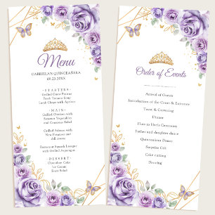 Lilac Purple Gold Floral Quinceanera Program Menu