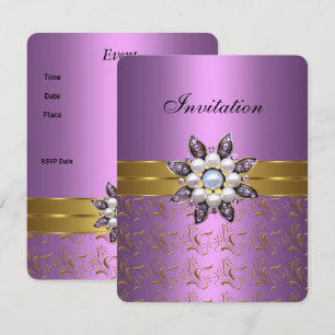 Lilac Purple Gold Invite Jewel Floral Elegant Clas