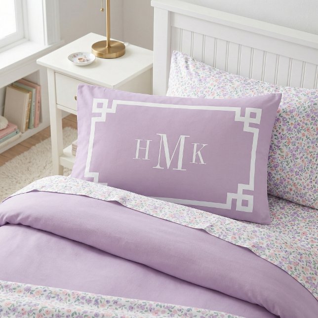 Lilac Purple Greek Key Monogram Pair of Standard Pillowcase (Creator Uploaded)