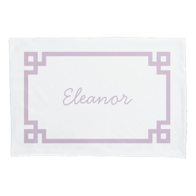 Lilac Purple Greek Key Monogram Standard Pillowcase (Front)