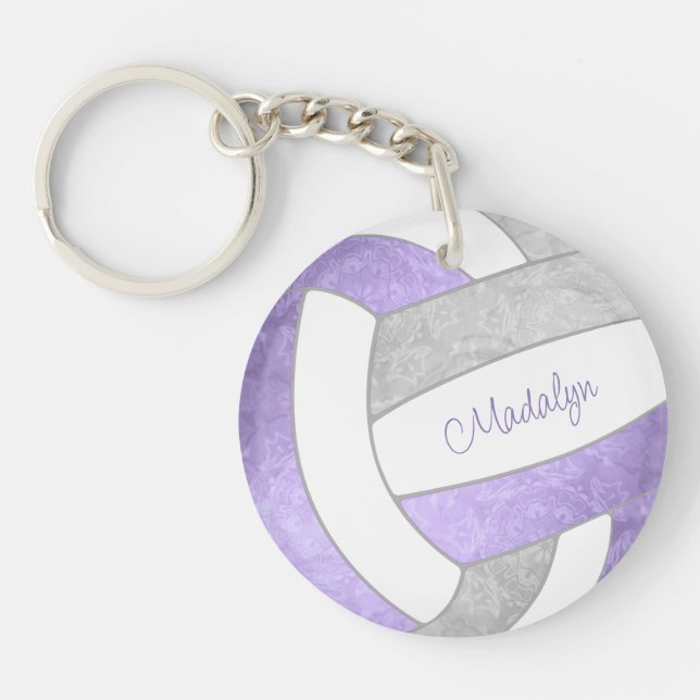 lilac purple grey custom name volleyball gifts key ring (Front)