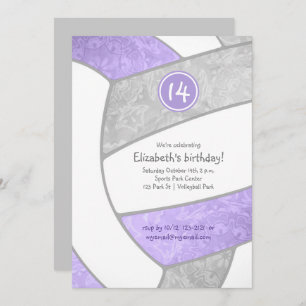 lilac purple grey girly volleyball birthday invitation