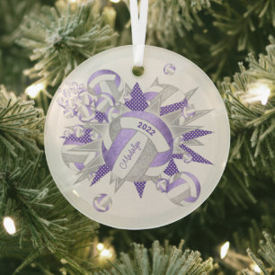 lilac purple grey girly volleyballs and stars glass tree decoration