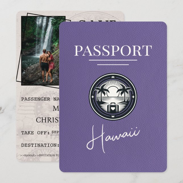 Lilac Purple Hawaii Passport Save The Date (Front/Back)