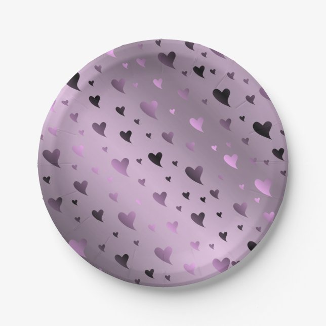 lilac,purple,heart, love, valentine, shape, symbol paper plate (Front)