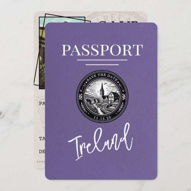 Lilac Purple Ireland Passport Save The Date (Front/Back)