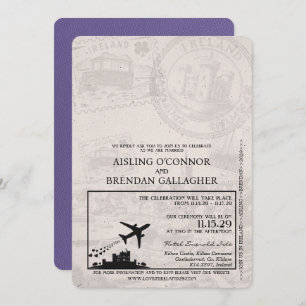 Lilac Purple Ireland Passport Wedding Invitation