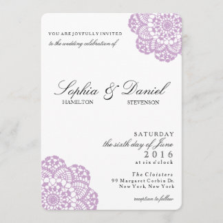 Lilac Purple Lace Doily Wedding Invitation
