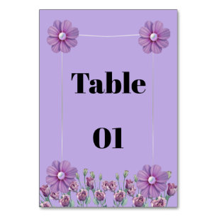 Lilac Purple Lavender Floral Pearl Wedding Table Number