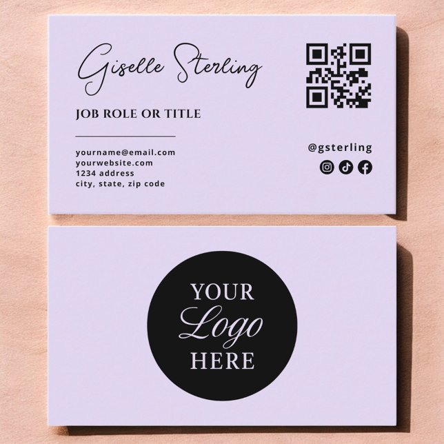Lilac Purple Logo QR Code Minimalist Professional  Business Card (Creator Uploaded)