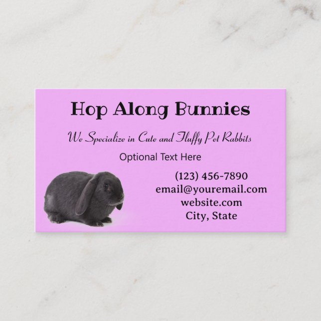 Lilac Purple Mini Lop Bunny Rabbit Breeder Business Card (Front)