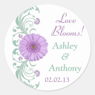 Lilac Purple Mint Floral Wedding Stickers