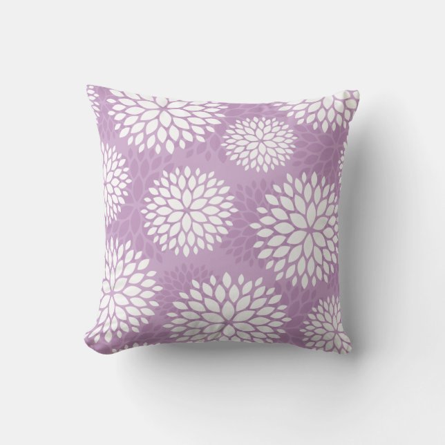 Lilac Purple Modern Flowers Cushion (Front)