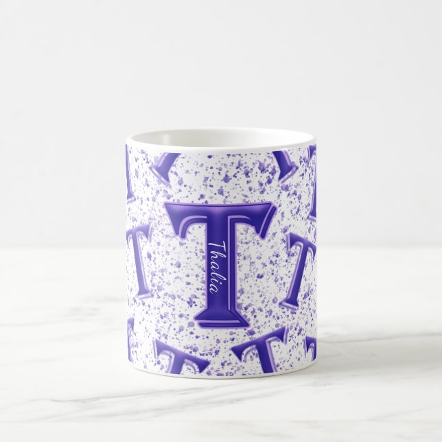 Lilac Purple Modern Monogram Personalised Name Fun Coffee Mug (Center)