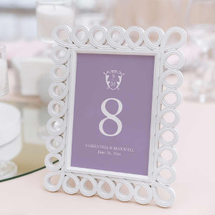 Lilac Purple Monogram Wedding Table Number Cards