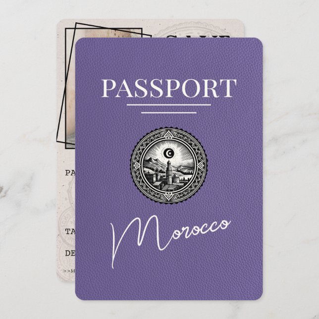 Lilac Purple Morocco Passport Save The Date (Front/Back)