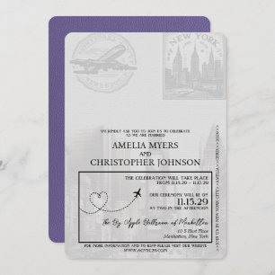 Lilac Purple New York City Passport Wedding Invitation