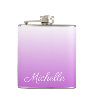 Lilac purple ombre personalised name hip flask