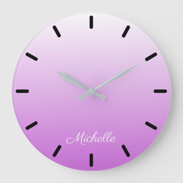 Lilac purple ombre personalised name large clock (Front)