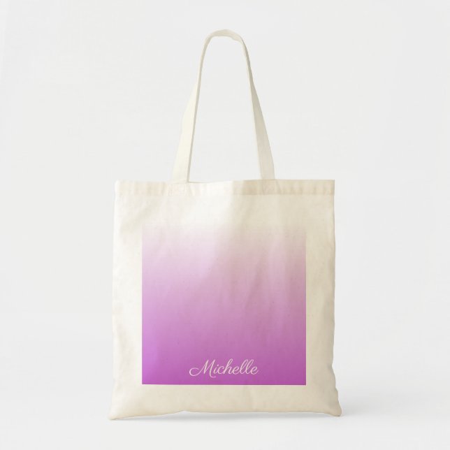 Lilac purple ombre personalised name tote bag (Front)