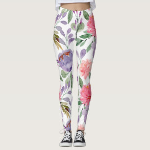 Lilac Purple Pastel Pink Floral Pattern  Leggings