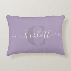Lilac Purple   Personalised Script Monogram Name Decorative Cushion