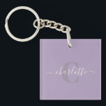Lilac Purple | Personalised Script Monogram Name  Key Ring<br><div class="desc">Lilac Purple | Personalised Script Monogram Name Keychain</div>