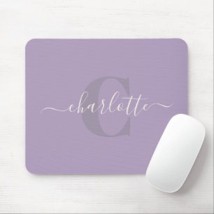 Lilac Purple Personalised Script Monogram Name Mouse Pad