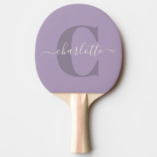 Lilac Purple Personalised Script Monogram Name Ping Pong Paddle