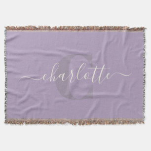 Lilac Purple   Personalised Script Monogram Name  Throw Blanket