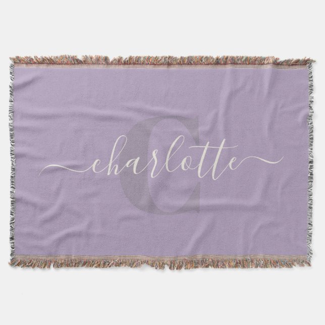 Lilac Purple | Personalised Script Monogram Name  Throw Blanket (Front)
