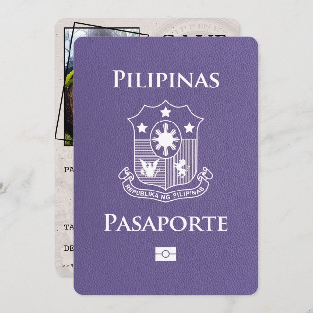 Lilac Purple Philippines Passport Save The Date (Front/Back)