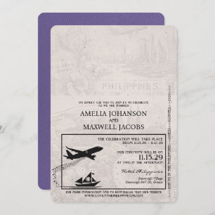 Lilac Purple Philippines Passport Wedding Invitation