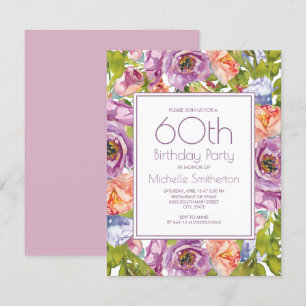 Lilac Purple Pink Floral 60th Birthday Women Invitation