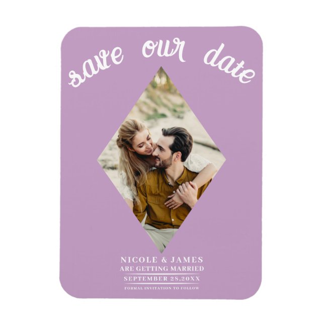 Lilac Purple Pink Photo Wedding Save the Date Magnet (Vertical)