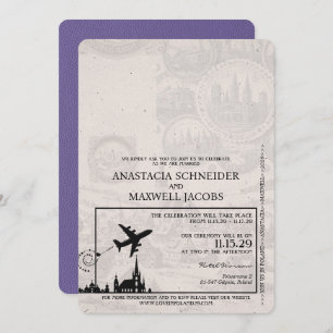Lilac Purple Poland Passport Wedding Invitation