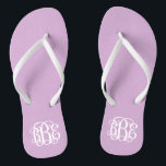 Lilac Purple Preppy Script Monogram Thongs<br><div class="desc">PLEASE CONTACT ME BEFORE ORDERING WITH YOUR MONOGRAM INITIALS IN THIS ORDER: FIRST, LAST, MIDDLE. I will customise your monogram and email you the link to order. Please wait to purchase until after I have sent you the link with your customised design. Cute preppy flip flip sandals personalised with a...</div>