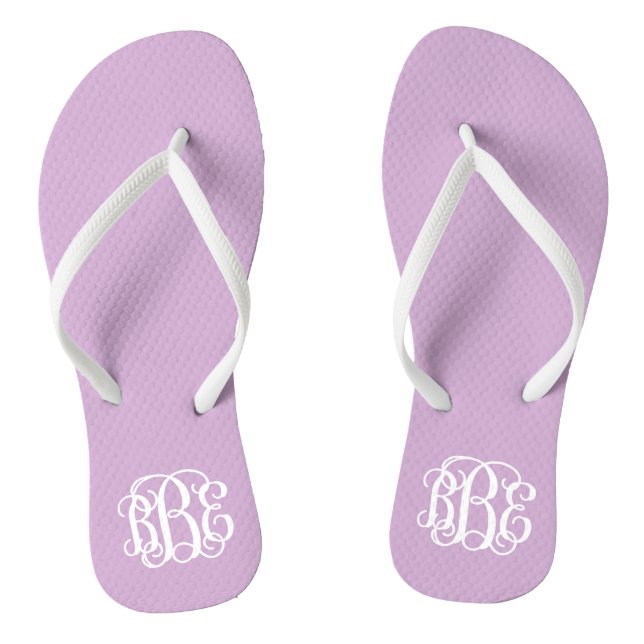 Lilac Purple Preppy Script Monogram Thongs (Footbed)
