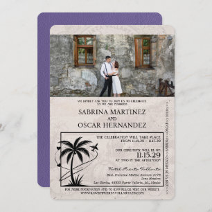 Lilac Purple Puerta Vallarta Passport Wedding Invitation