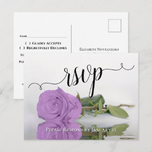 Lilac Purple Reflecting Rose Elegant Wedding RSVP Postcard