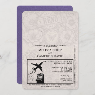 Lilac Purple Reno Passport Wedding Invitation