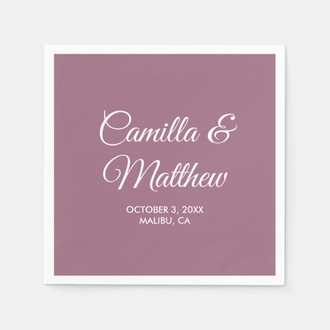 Lilac Purple Romantic Script Personalised Wedding Napkin (Front)