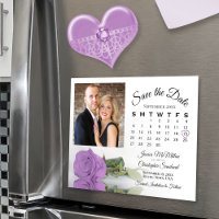 Lilac Purple Rose Calendar Photo Save Date Magnet
