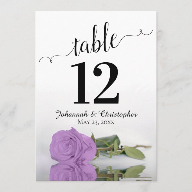 Lilac Purple Rose Chic Wedding Table Number Large (Front)