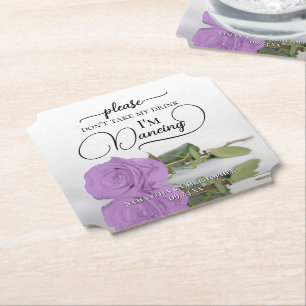 Lilac Purple Rose Don't Take My Drink Wedding Paper Coaster