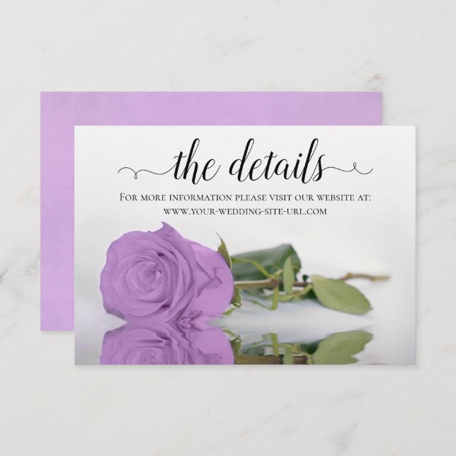 Lilac Purple Rose Elegant Wedding Details Website Enclosure Card (Front/Back)