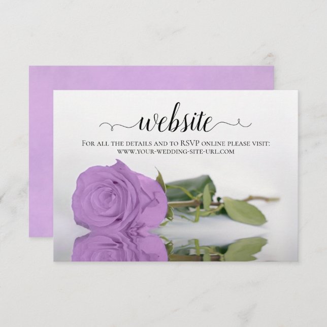 Lilac Purple Rose Elegant Wedding Website Enclosure Card (Front/Back)