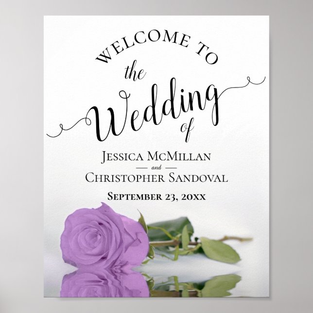 Lilac Purple Rose Elegant Wedding Welcome Sign (Front)